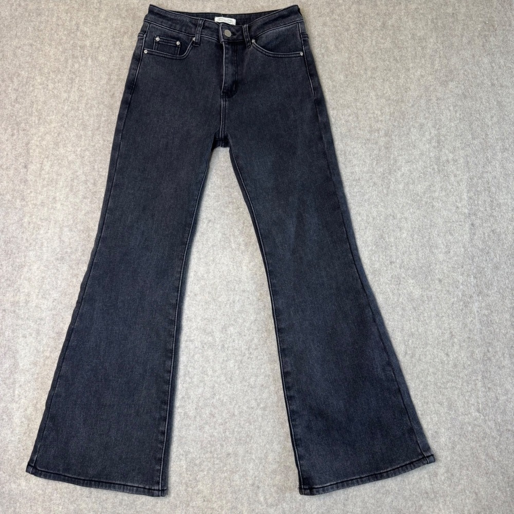 Junmanner Fleece Lined Flare Jeans Womens S/M Black High Rise Bell Bottom